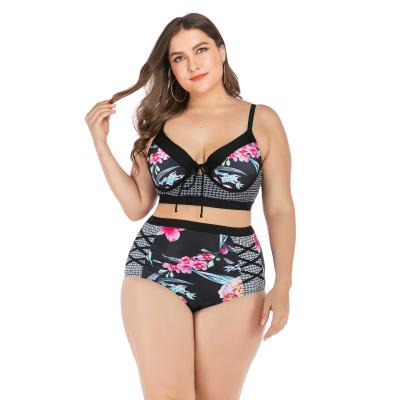 China Women's Two Piece Lift Up High Waist Breathable Two Piece Swimsuit Bikini Set Swimwear Plus Size Swimwear for sale