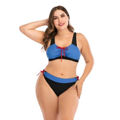 China Women's Sexy Bikini Tops Waisted Plus Size Breathable Swimwear Set Printing Striped Bikini Tops Two Piece Swimsuit for sale