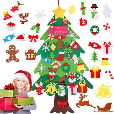 China Polyester Christmas Decoration DIY Gifts Felt Christmas Wall Tree With Ornament Set For Kids for sale