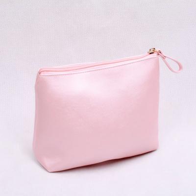 China Fashoion Metallic Pink PU T-gusset Shape Ladies Cosmetic Bag , Makeup Pouch for sale