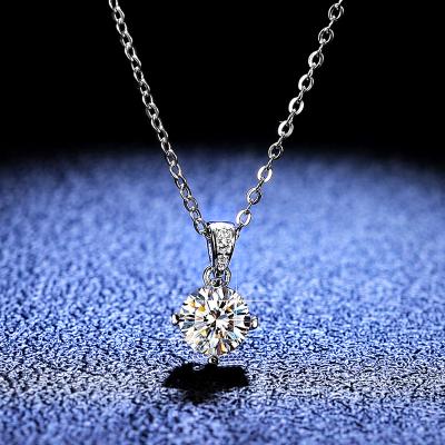 China 925 Sterling Silver Round Cut Created Moissanite Gemstone Diamond Engagement Crystal Necklace CLASSIC Luxury Pendant Necklace for sale