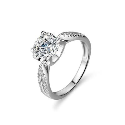 China CLASSIC Band 925 Sterling Silver White Gold 1ct VVS Diamond Engagement Moissanite Jewelry Solitaire Rings for sale