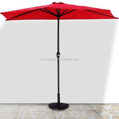 China Polyester 9 Foot Half Round Market Outdoor Garden Patio Umbrella Sun Shade Umbrella With Crank for sale