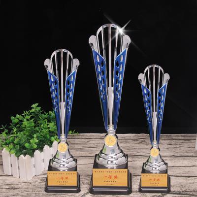 China Europe Gold And Blue Plastic Trophy Custom Award Trophies for sale