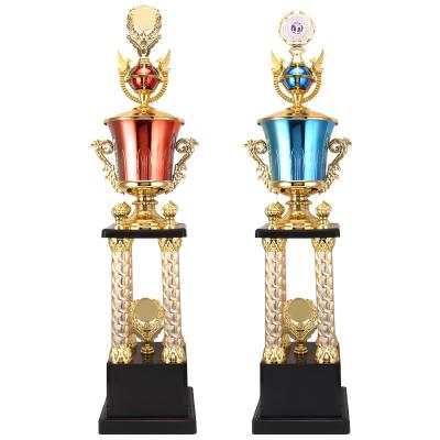 China Europe 2021 new design gold plastic craft four-column trophy award big sport cups for souvenir for sale