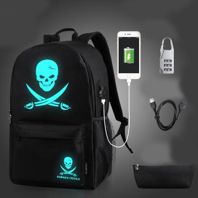 China 2019 Fashion Anti-theft Luminous Backpack With USB Student Black Fill Left Anti-theft Bag for sale