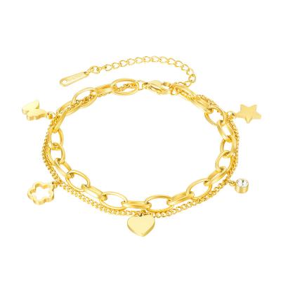 China FASHIONABLE Heart Wholesale Rhinestone Star Stainless Steel Fashion Design Multilayer Bracelet For Women for sale