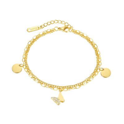 China Exquisite Fashion TRENDY Jewelry Stainless Steel Design Double Layer Butterfly Bracelet Gifts For Women for sale