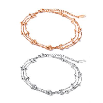 China OPK personality double layer design TRENDY ball bead stainless steel anklet fashion anklet chain women for sale