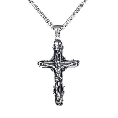 China Fashionable Jewelry Wholesale Custom Skull Stainless Steel Classic Cross Pendant Necklace For Men for sale