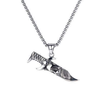 China Creative Hiphop Personality Stainless Steel Skull Dagger Stainless Steel Pendant Necklaces Men for sale