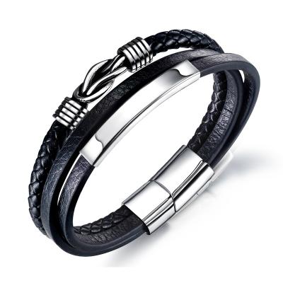 China Wholesale Customized Casual Jewelry / Sports Personality Vintage Stainless Steel Leather Bracelet For Men for sale