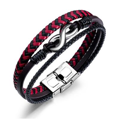 China Fashion multi-layer men's jewelry European and American personality hip-hop number 8 punk leather bracelet for sale