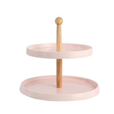 China Sustainable Pink Ceramic Cake Stand Sets Porcelain Tableware Plate Ceramic Wholesale For Hotel Restaurant for sale