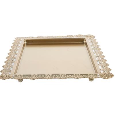 China Wedding Home Decoration Party Home Decor Iron Square Gold Cake Tray for sale