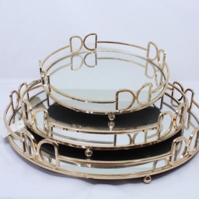 China Iron Mirror Tray Metal Cake Stand Decorating Mirror Design Storage Tray for sale