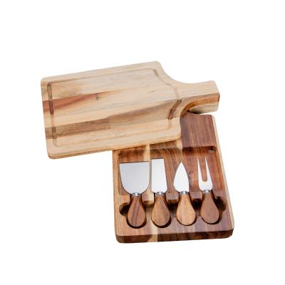 China Sustainable Custom Acacia Wood Cheese Board and Knife Set Charcuterie Boards Set with Tray Wooded Cutting Board for sale