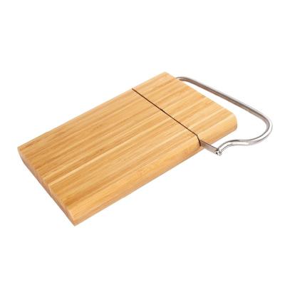 China Sustainable Bamboo Cheese Cutting Board With Stainless Steel Wire Cheese Slicer Cheese Cutter for sale