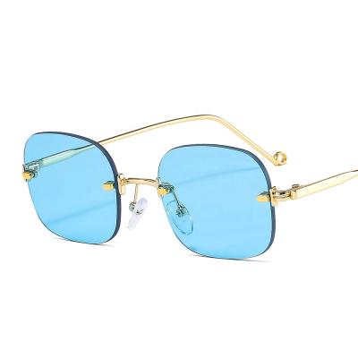 China Fashion Sunglasses Blue Clear Glasses Frameless UV400 Glass Small Sun Glasses Women Fashion Men Punk Brand New Square Rimless Sun Glasses for sale