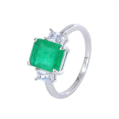 China Fashion Jewelry TRENDY Emerald Cut Melting Square Green Stone High Quality Opening Rings for sale