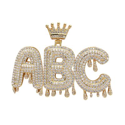 China 2021 Unisex Hip Hop Jewelry Hot Selling Custom Made Iced Out Crown Alphabet Letter Pendant Necklace for sale