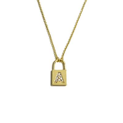 China FASHIONABLE Promotion Free Sample Cheap Price Initial Letter Gold Plated Lock Charms Pendant Necklace For Women for sale