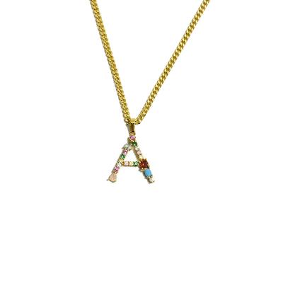 China FASHIONABLE Chinese Factory Price Women Cheap Gold Plated Rainbow CZ Letter Initial Pendant Necklace for sale