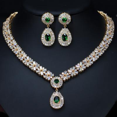 China Fashion AAA Zircon Water Drop Women Crystal Earrings Necklace Set For Popular Wedding Gift for sale