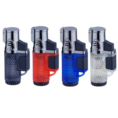 China Cheap wholesale acrylic mini torch hotsale cigar lighter inclusion soild color refillable lighters butane gas lighter for sale