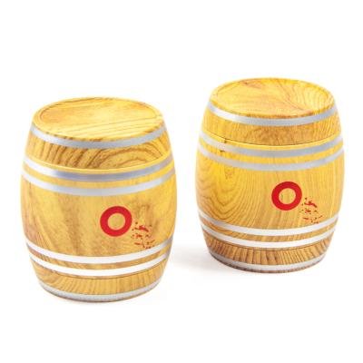 China Minimalist Wine Barrel Designs Wood Color 4 Layers 63mm Tobacco Zinc Alloy Herb Custom LOGO Metal Grinder for sale