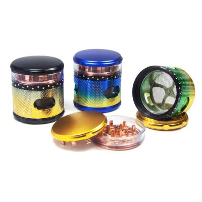 China New Transitional Colorful Design 63mm 4 Layer Metal Grinder Tobacco Spice Herb Grinder Smoking Aluminum Alloy Accessories for sale