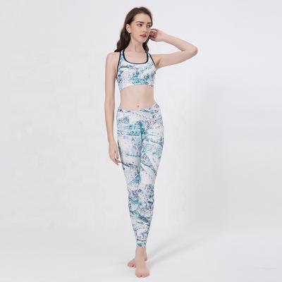 China New 2021 Breathable Hot Sale Printed Yoga Sets High Quality Tights Yoga To Wear Yoga Two Piece Suit Sports Bra Gaiters Plus Size Quick Dry for sale