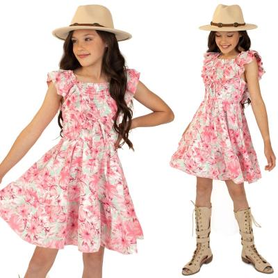 China wholesale custom made Anti-wrinkle kids big wear seller designers summer kids girl clothing kids clothes bridesmaids dress with floral print for sale