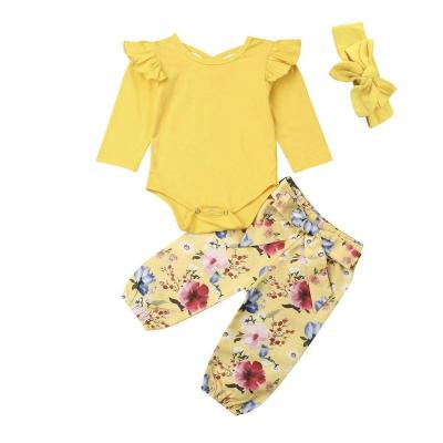 China Wholesale Anti-Shrink Long Sleeves Cotton Ruffled Adorable 3 Pieces Kids Babies' Clothing Sets for sale