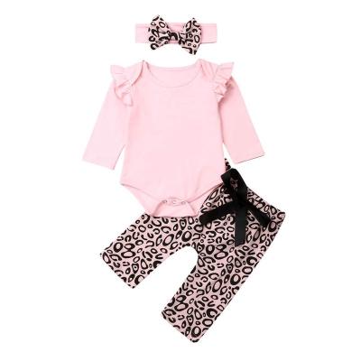 China Comfortable 100% Anti-Shrink Organic Cotton Long Sleeves Beautiful 3-Piece Floral Set Matching Headband Autumn Kid Clothes for sale