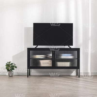 China Home Furniture TV (New Design Others) 2022 Modern Adjustable Stand Up Cabinet 2 Tier Storage Ripple Tempered Glass Doors for sale