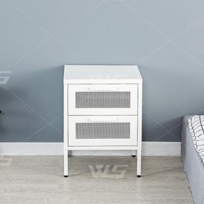 China Knock Down Modern Bedroom Furniture White Nightstand Dresser Closet Night Table With Two Mesh Drawer for sale