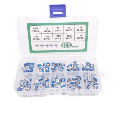 China 100Pcs/lot 10 Rates Variable Resistor 500R To 1M Horizontal Carbon Film RM065 Trim Pot Potentiometer RM065 for sale