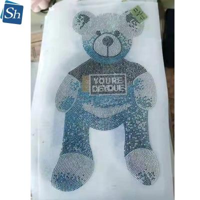 China Flatback Fashion Customized Design Jewelry Christmas Bear Rhinestone Transfer Hot Fix Pattern For Polo T Shirt for sale