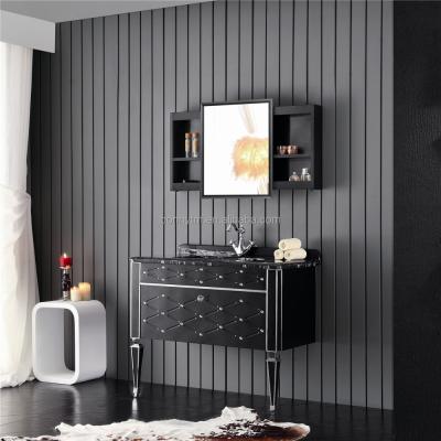 China Modern Italian Black Decorative Design With Silding Mirror Cabinet Black Color Hotel Bathroom Vanity for sale