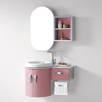 China Kingstom A-3709 Modern Pink Bathroom Furniture Space Saving Stainless Steel Hanging Bathroom Cabinet for sale