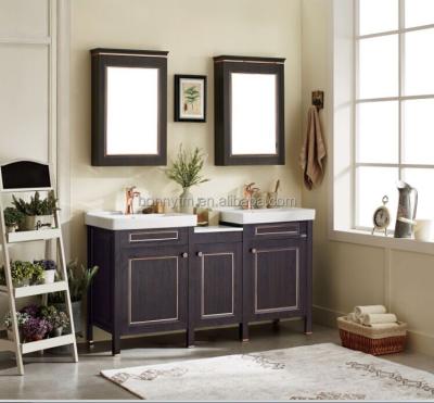 China Modern American Super Single Color Double Sinke Mirror Cabinet Lowes Wooden Bathroom Vanity for sale