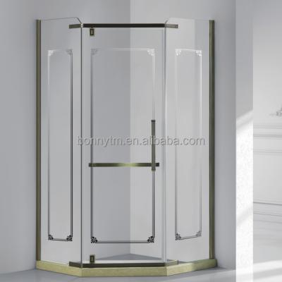 China With View QP3 Series Modern Shower Enclosure Diamond Shape Shower Frosted Glass Room / Portable Shower Enclosure With French Antique Brass Plate for sale