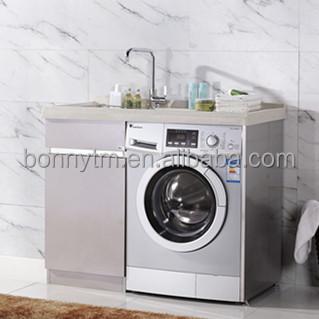 China China Foshan Modern Home Washing Machine Cabinet 304 Stainless Steel Laundry Cabinet Metal Vanity Watetrproof A-322A With Washing Board for sale