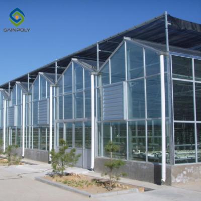 China SAINPOLY Glass Turnkey Projects Automated Multi Span Glass Greenhouse For Sale for sale