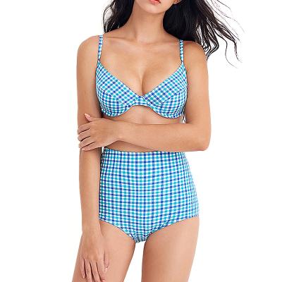 China Welon Designer Two Pieces High Waist Swimsuit Women Swimwear Beach Wear Breathable Breathable Bikini With U Neck for sale