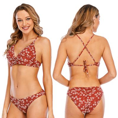 China Wholesale Custom Hollow Out Breathable 2 Piece Women High Waist Bathing Swimsuit Swimwear Bikini With Floral Print for sale