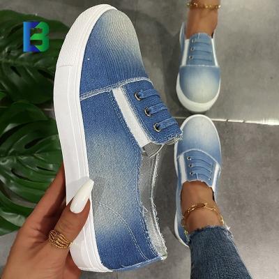 China Fashion Trend Since Leisure Women's Flat Bottom Lace Low Top Running Shoes Denim Canvas Shoes for sale