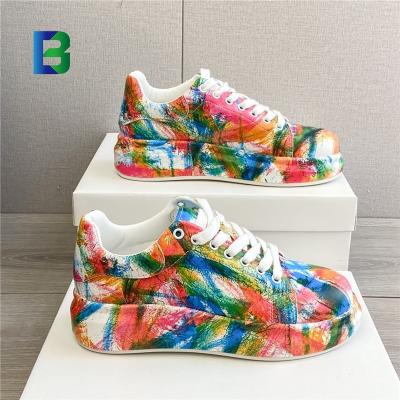 China Fashion Trend Since Thick Bottom Colors Matching Lace Up Spray Color Paint Graffiti Around Toe Shoes Women's Chunky Sneaker for sale