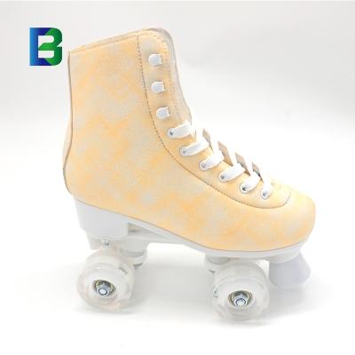 China Synthetic PVC Leather+velvet Yellow Blue Skates 4 Wheels Quad Roller With Toe Stop Stopper for sale